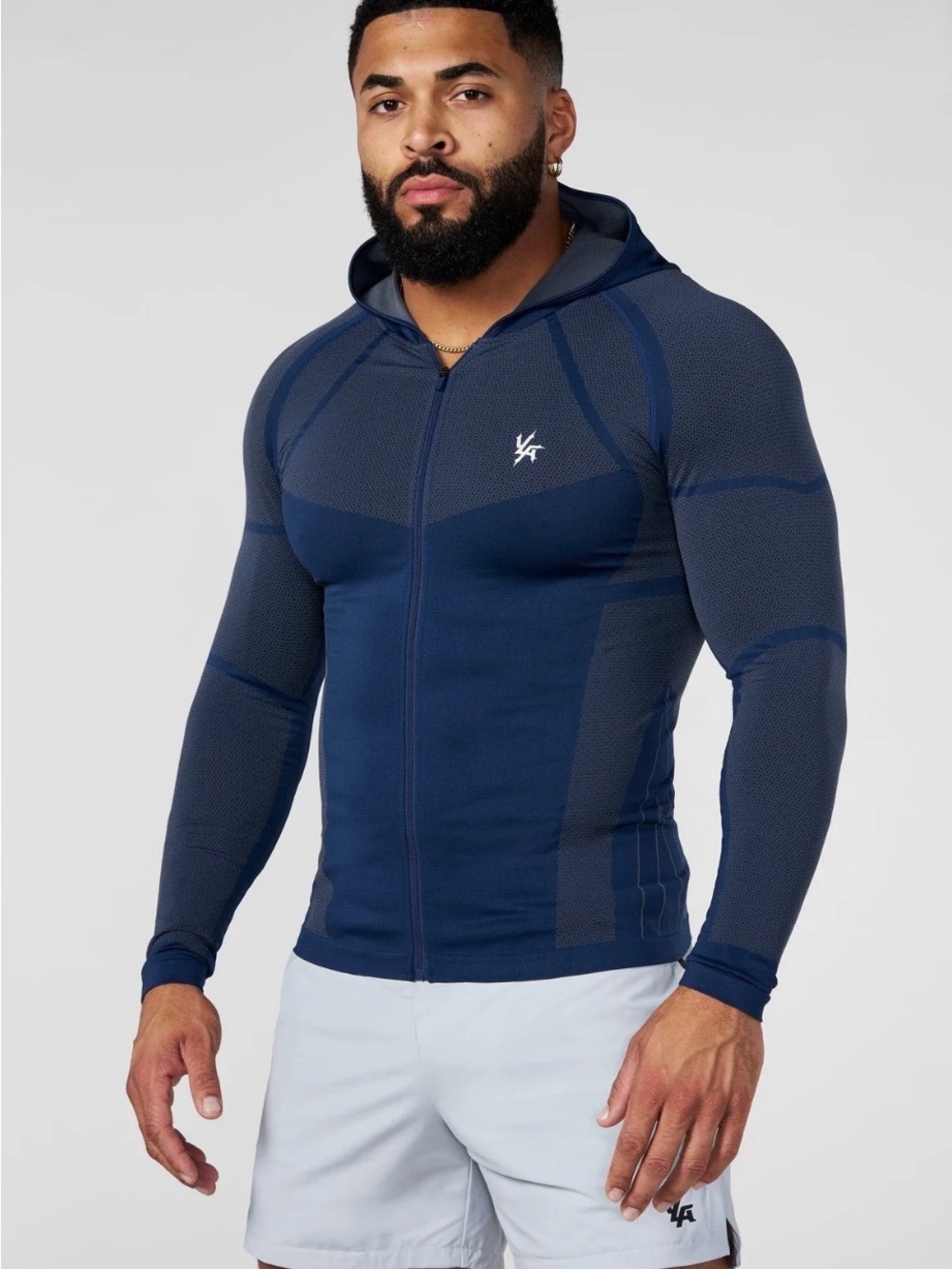 YoungLa Apex Compression Zip Uo Hoodie Shirt Navy Blue Mens Size X-Large NEW